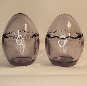 2 Piece Glass Cups x Two Egg Shape Purple Candy Pudding Dessert Tealight Easter
